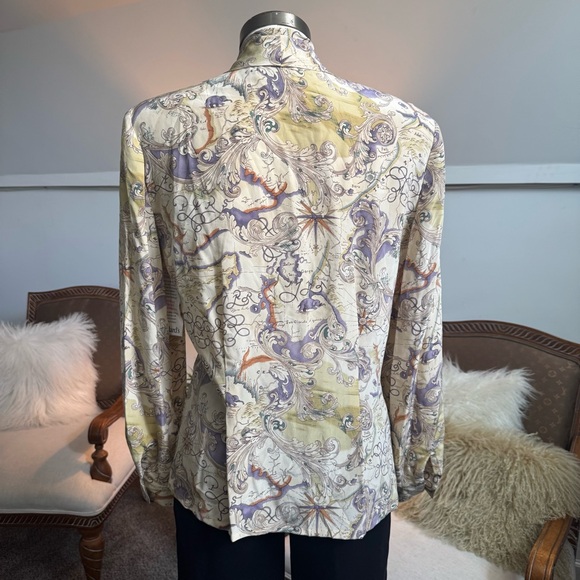 VTG 90s Elegant Women's Patterned Blouse, 100% Silk Map Patterned - Picture 4 of 14